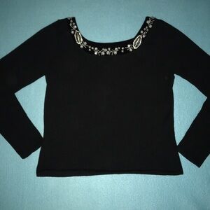 TIARA INTERNATIONAL jeweled details black long sleeve sweater NEW size L